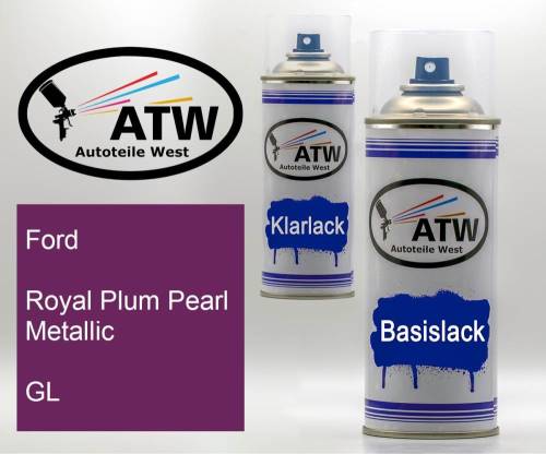 Ford, Royal Plum Pearl Metallic, GL: 400ml Sprühdose + 400ml Klarlack - Set, von ATW Autoteile West.